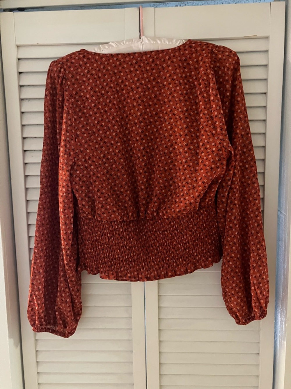 Madewell Floral Wrap Smocked Rust Red Blouse - Picture 8 of 11